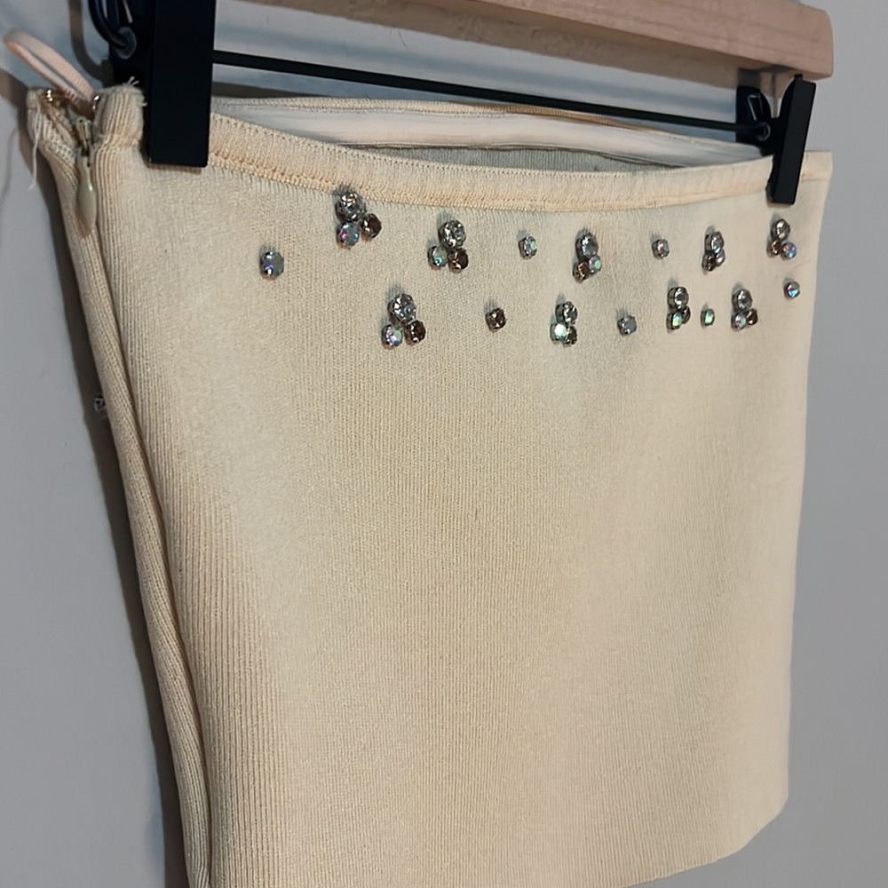 ZARA Strapless Beige Top With Rhinstone Details Size Small - Picture 4 of 5